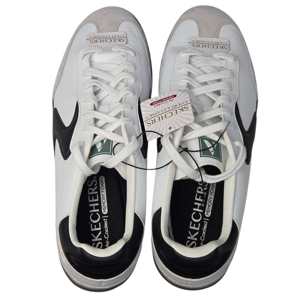 Skechers Hotshot Pyke Sneakers Men 13 White Black Shoes Court Memory Foam NEW - Picture 6 of 9